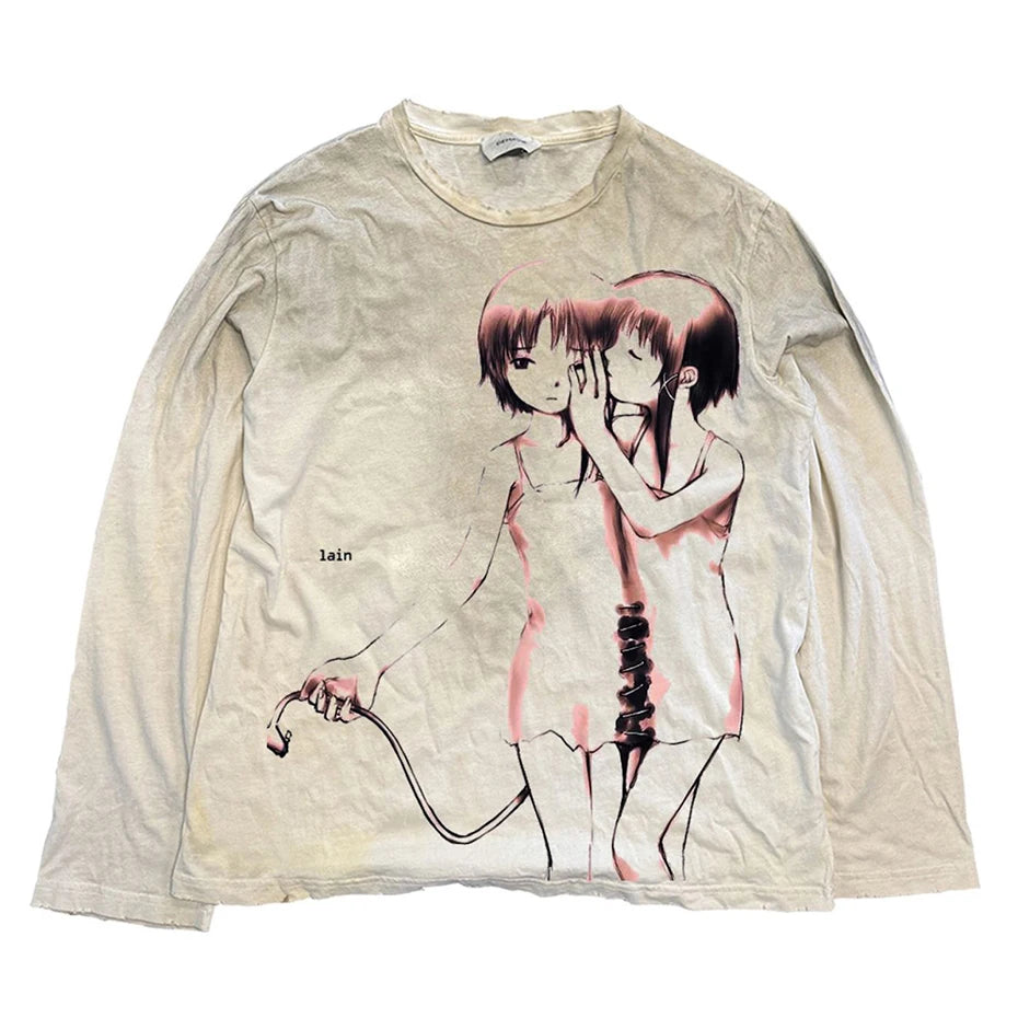 Y2K Anime Graphic Oversized Long Sleeve Tee — fit shot