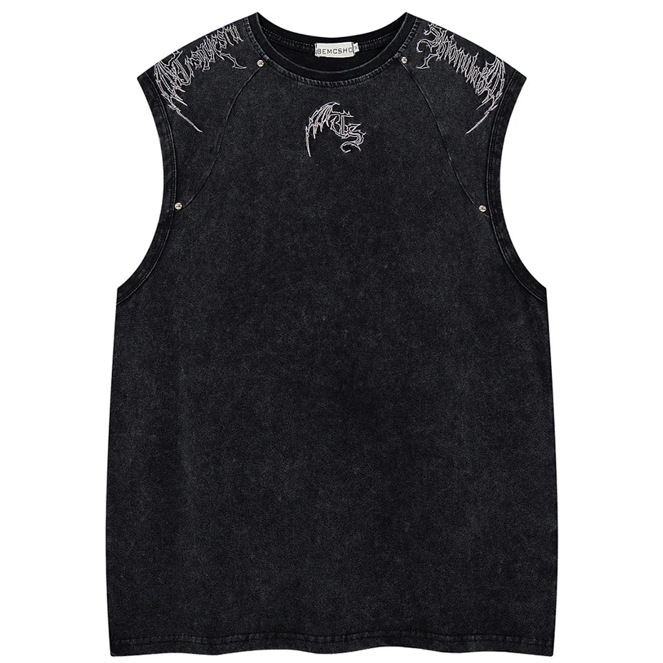 Y2K Embroidered Oversized Vest — back view
