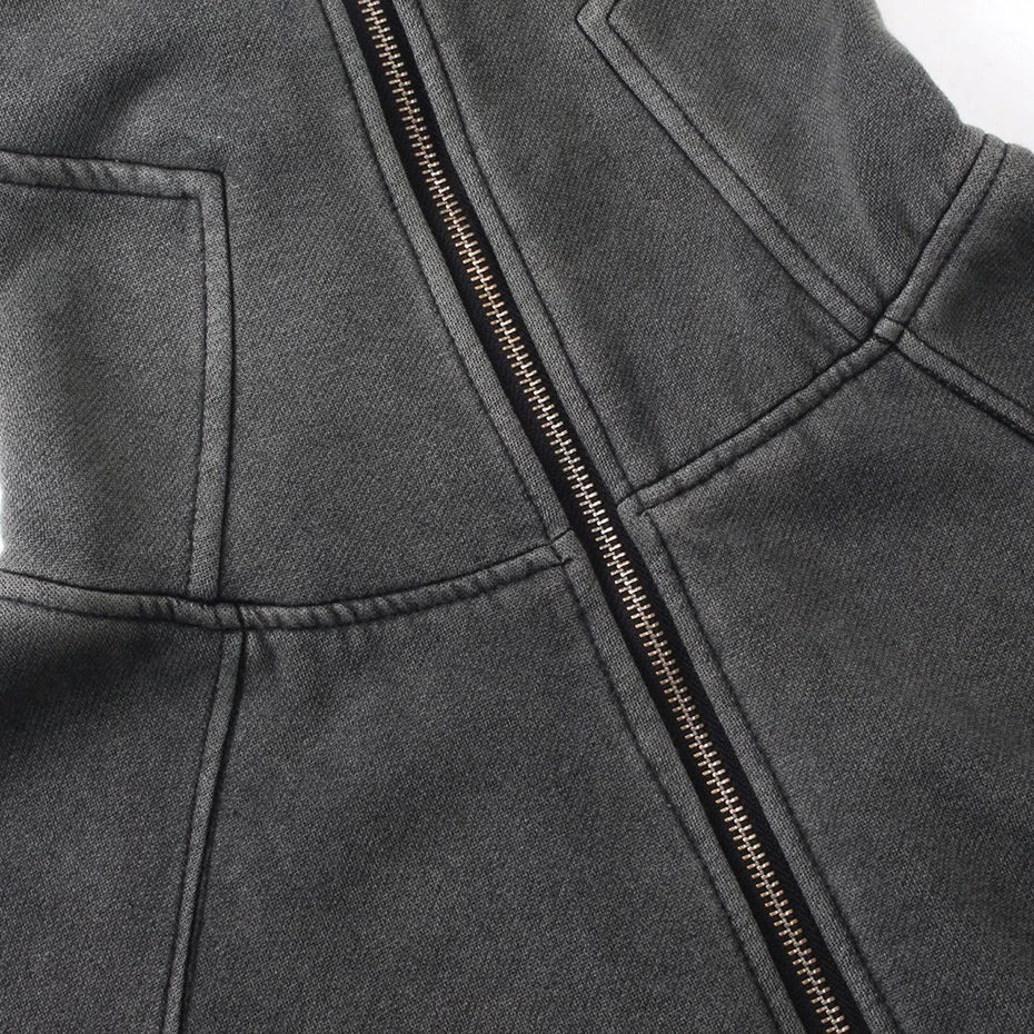 Vintage Mask Zip Oversized Coat — detail shot