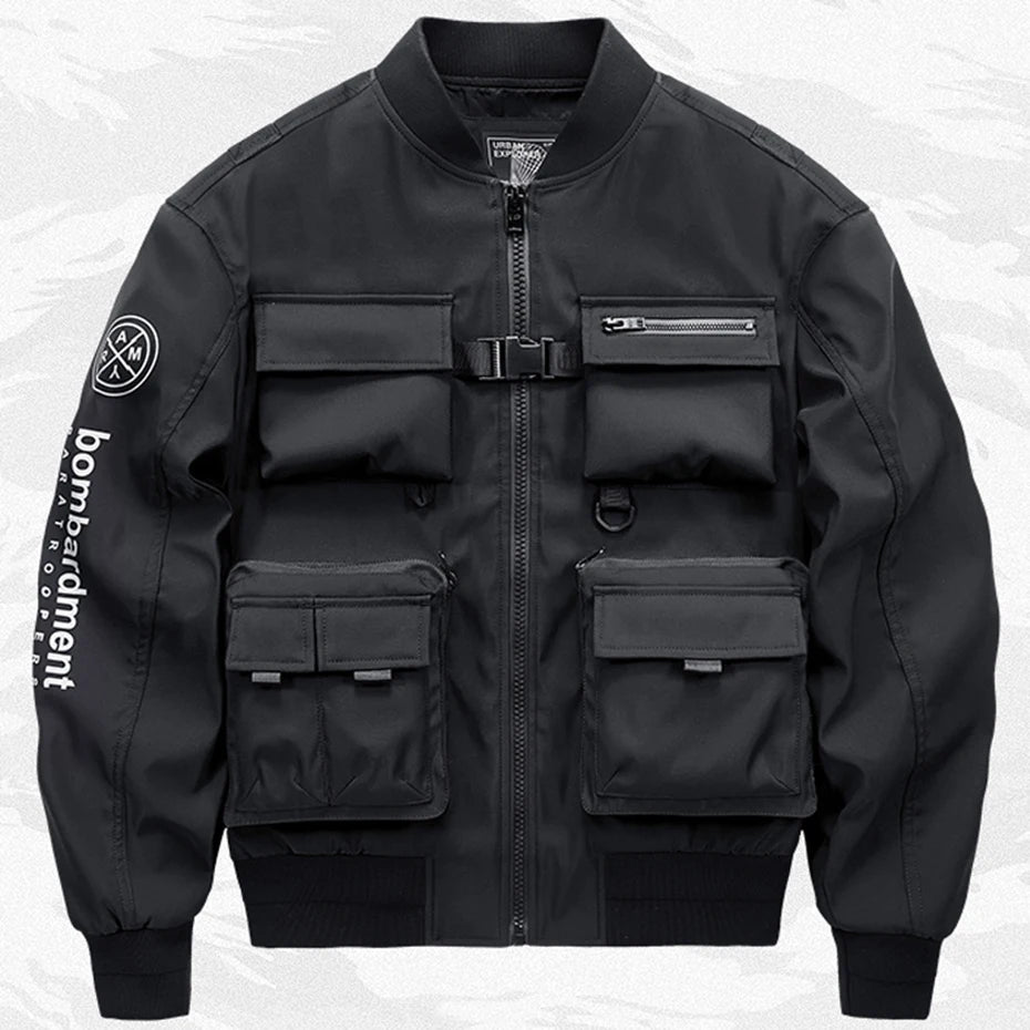 Techwear Black Car Oversized Bomber Jacket — back view