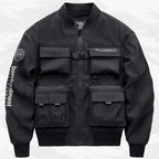 Techwear Black Car Oversized Bomber Jacket — back view