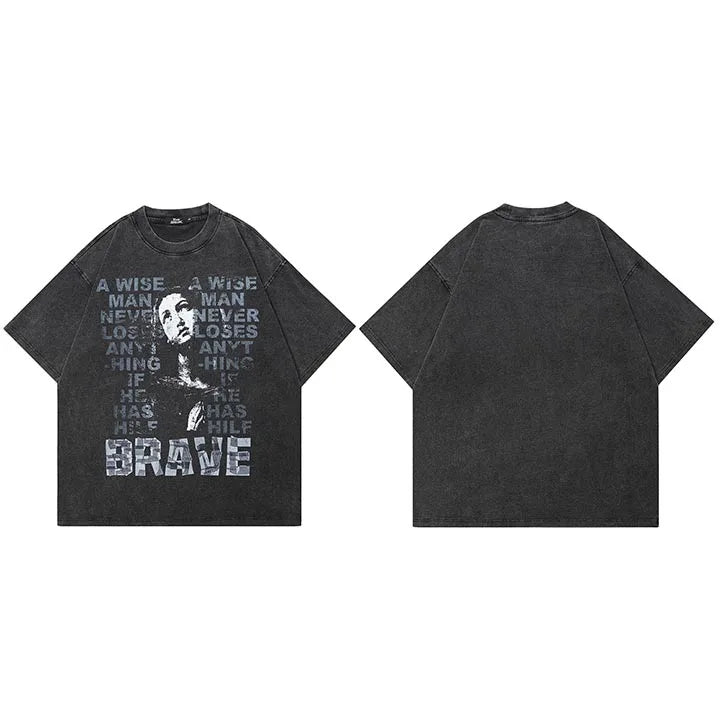 Letters Retro Black Washed T-Shirt — side view