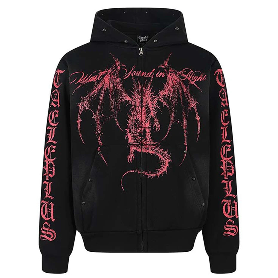Hooded Vintage Zip Oversized Jacket — back view