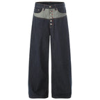 Y2K Patchwork Denim Baggy Jeans — fabric close-up