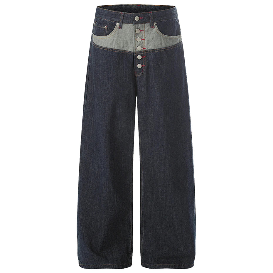 Y2K Patchwork Denim Baggy Jeans — fabric close-up