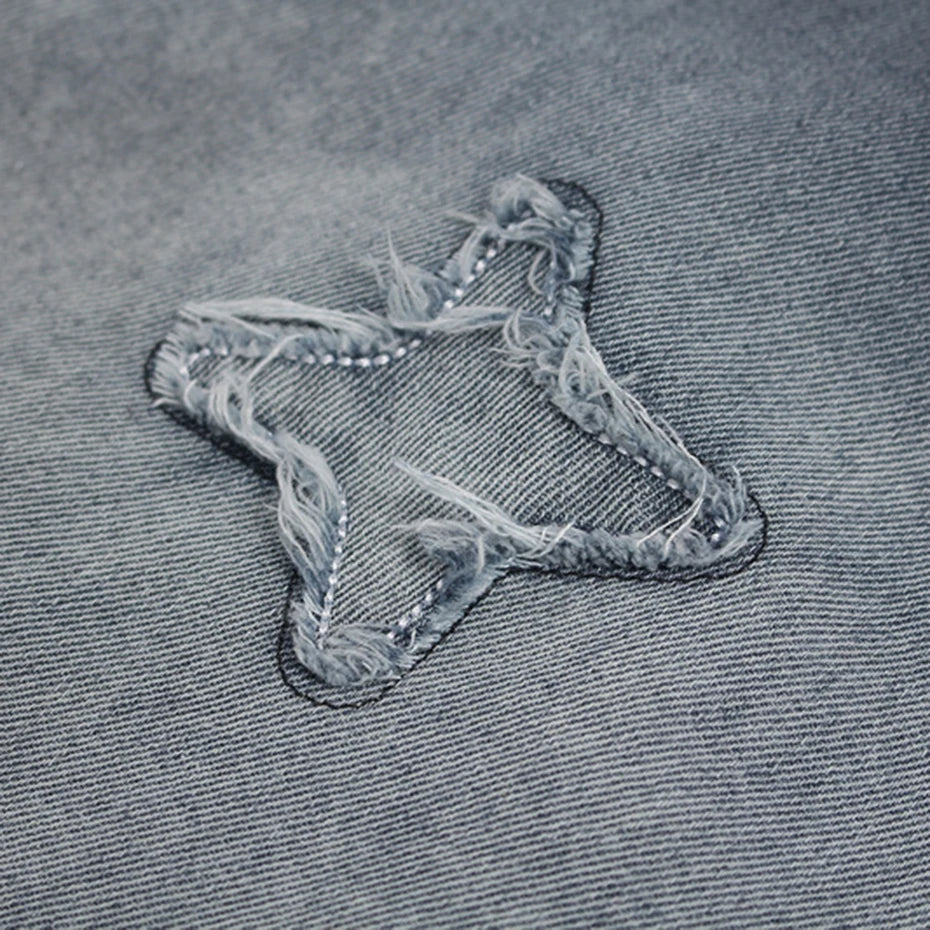 Vintage Star Patchwork Oversized T-Shirt — fabric close-up