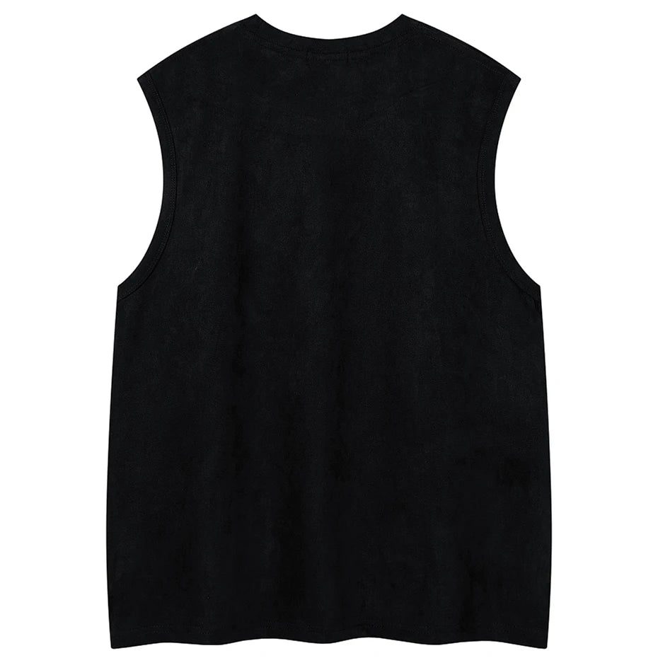 Rivet Vintage Embroidered Suede Loose Vest — front view
