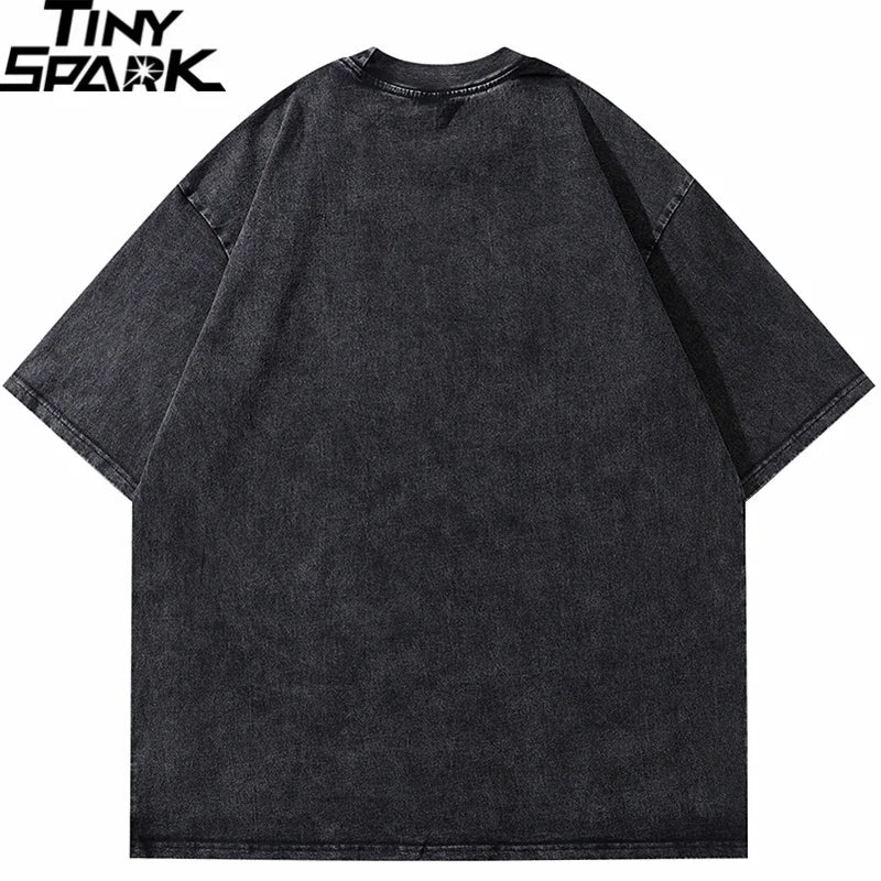 Vintage Black Mask Graphic Loose T-Shirt — back view