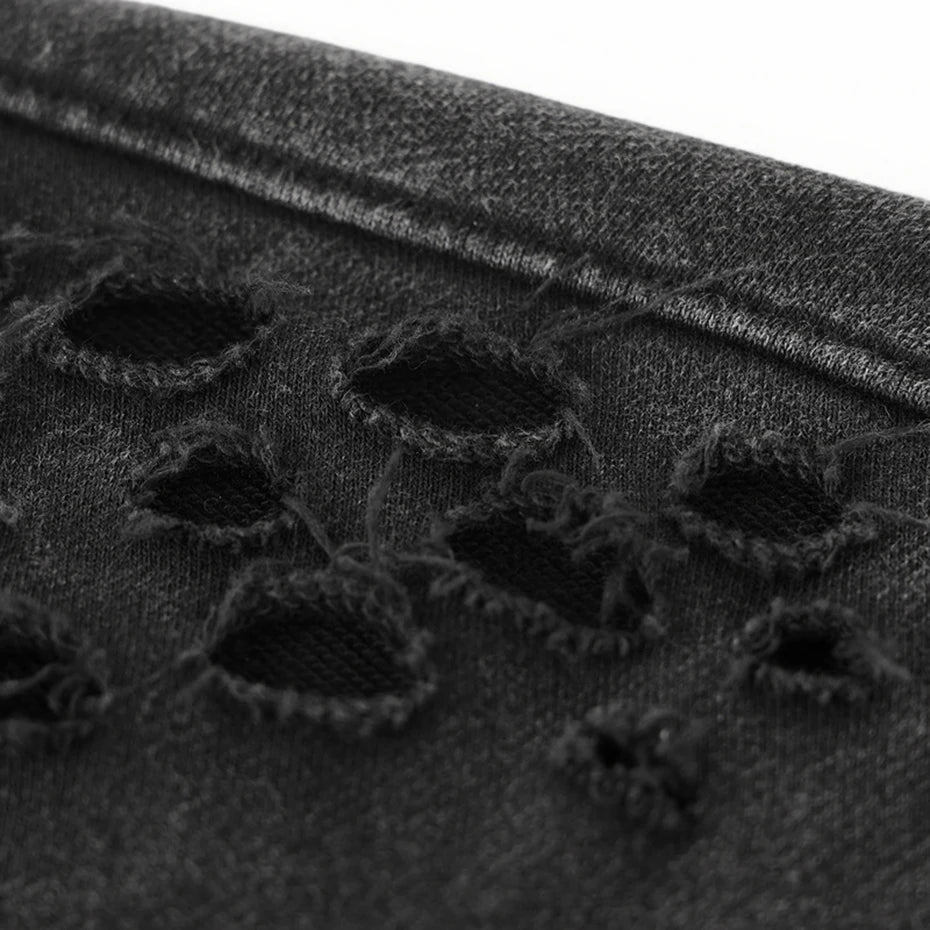 Vintage Ripped Oversized Hoodie — fabric close-up