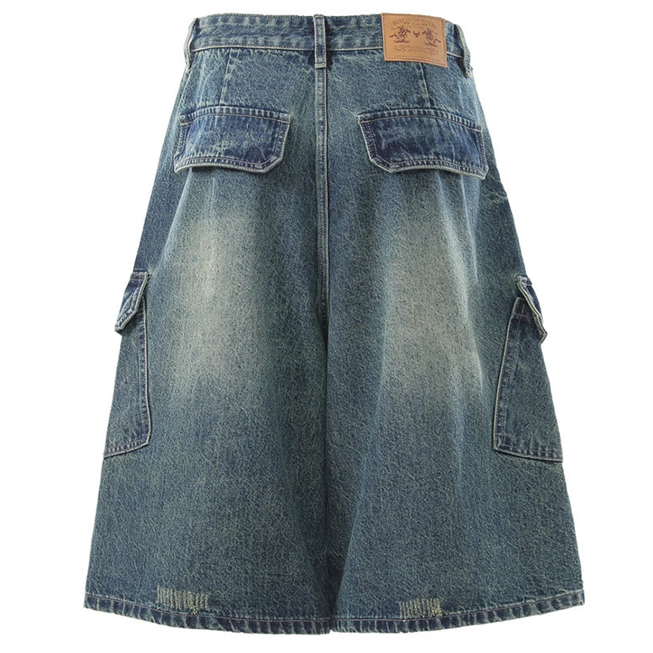Car Vintage Loose Denim Shorts — front view
