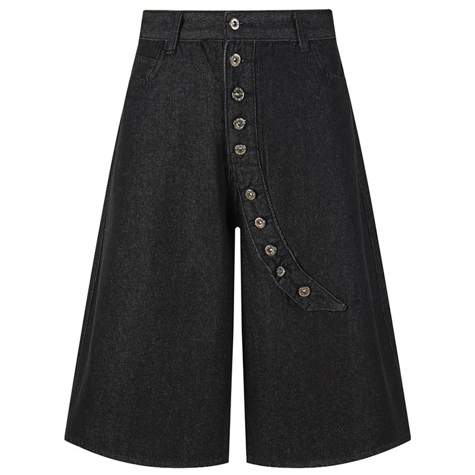 Y2K Wide Leg Denim Shorts — fabric close-up