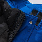 Blue Letter Hooded Puffer Jacket — fit shot