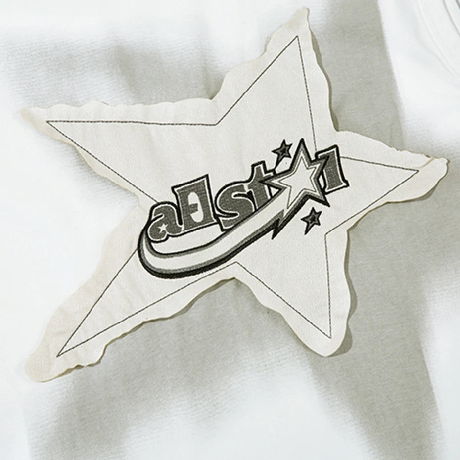 Y2K Black Star Patchwork Oversized Vest — fit shot