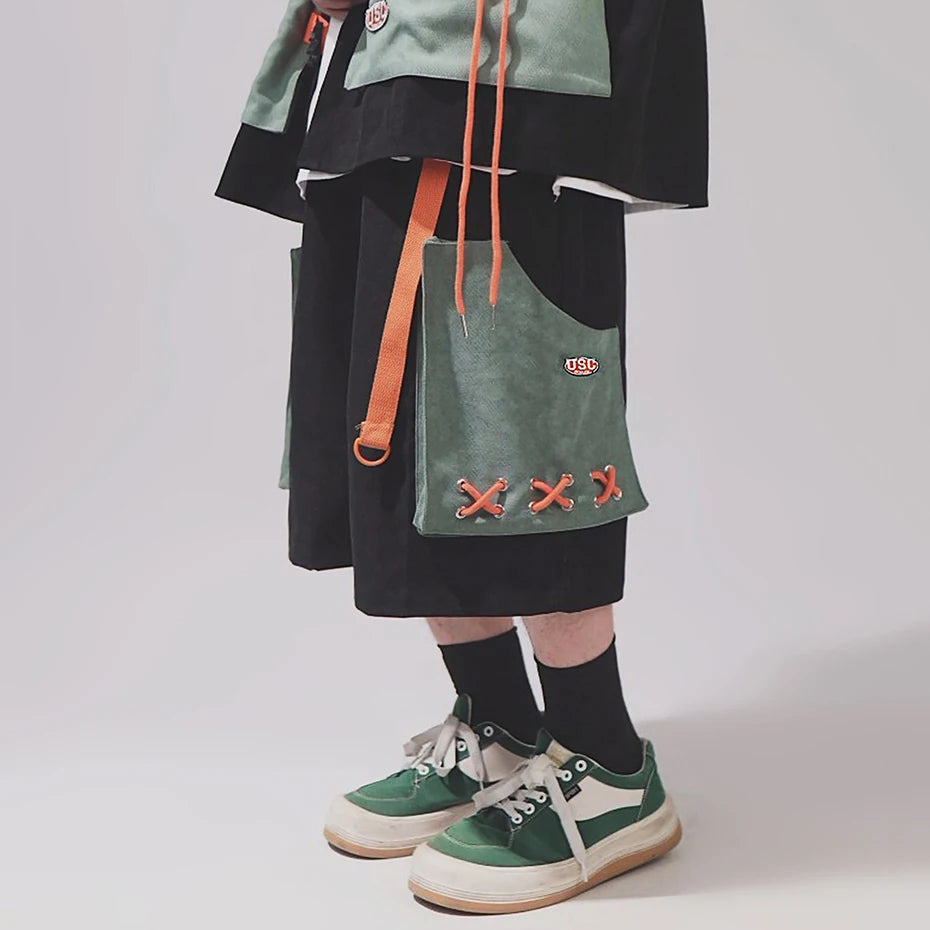 Y2K Patchwork Loose Cargo Shorts — back view