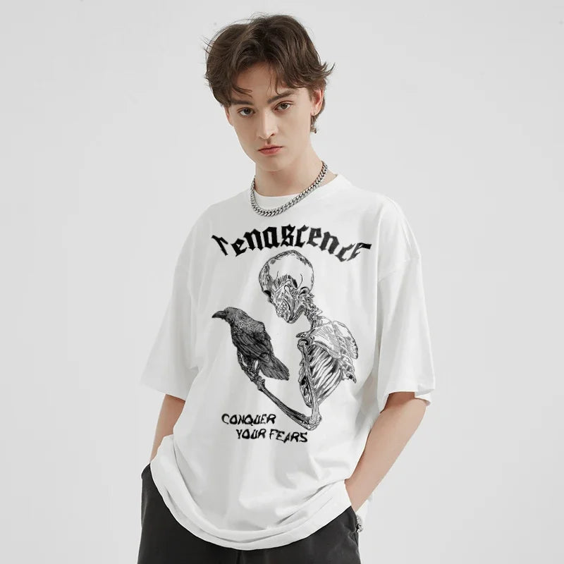 Y2K White Skull Graphic T-Shirt — front view