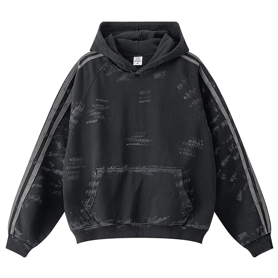 Vintage Black Striped Print Oversized Hoodie — styling shot