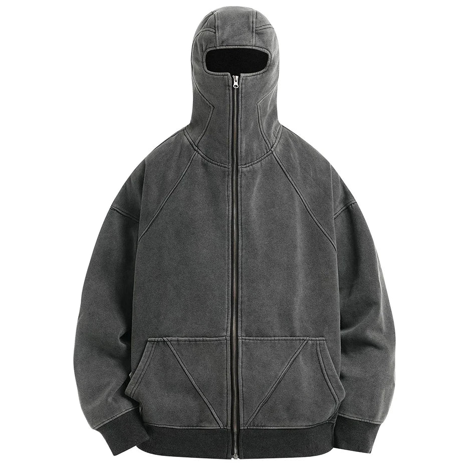 Vintage Mask Zip Oversized Coat — styling shot