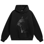 Graphic Cat Print Hoodie — fabric close-up