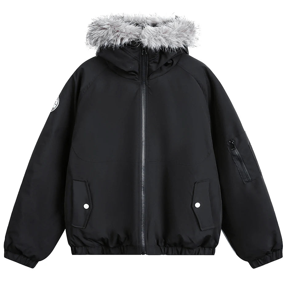 Hooded Fur Loose Puffer Jacket — styling shot