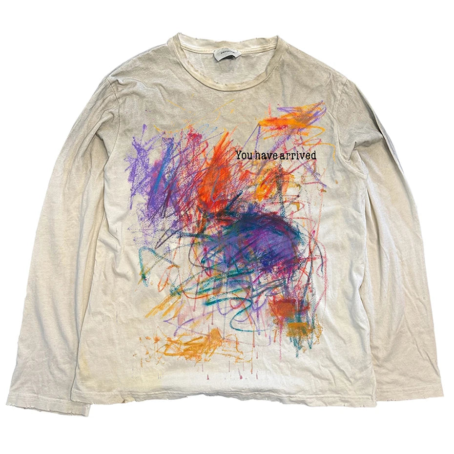 Vintage Graffiti Graphic Oversized Long Sleeve Tee — fabric close-up