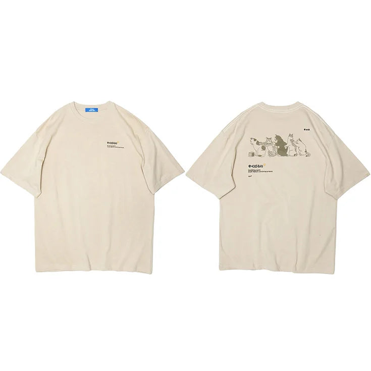 Funny Kanji Cat Print T-Shirt — fit shot