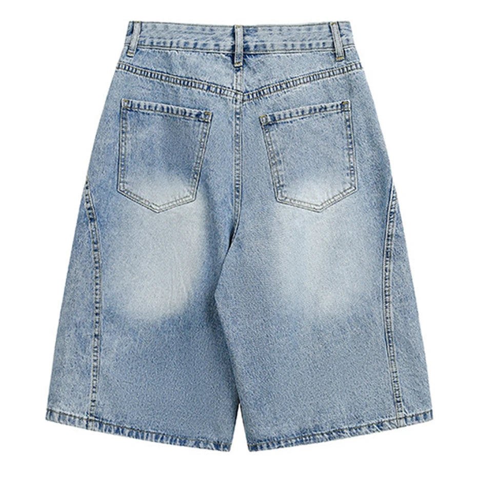 Y2K Blue Ripped Loose Denim Shorts — front view