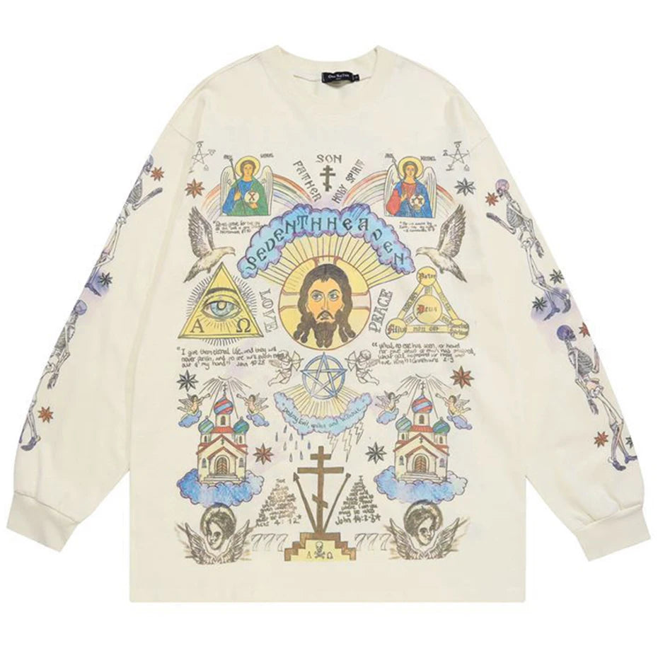 Retro Beige Cross Graphic T-Shirt — styling shot