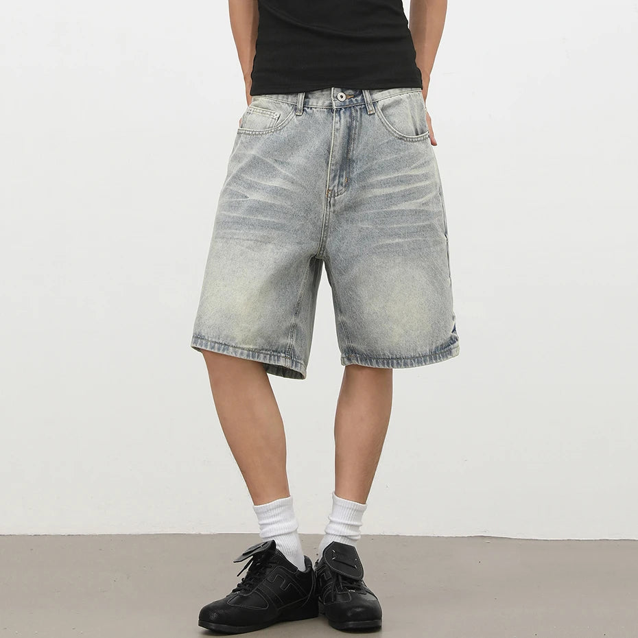 Blue Vintage Loose Denim Shorts — front view