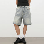 Blue Vintage Loose Denim Shorts — front view