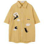 Vintage Cat Striped Embroidered Shirt — styling shot