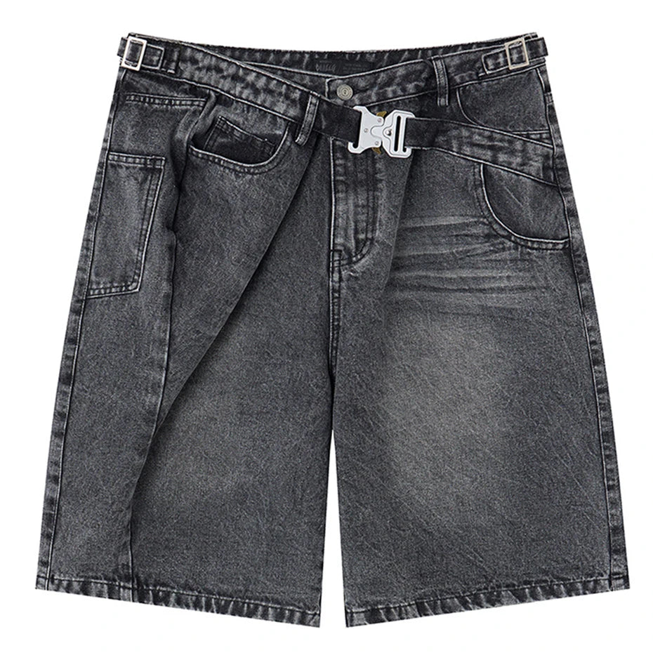 Tactical Y2K Loose Denim Shorts — back view