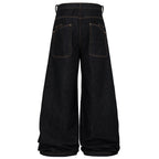 Loose Black Patchwork Denim Baggy Jeans — back view