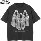 Vintage Retro Black Ghost Washed T-Shirt — front view