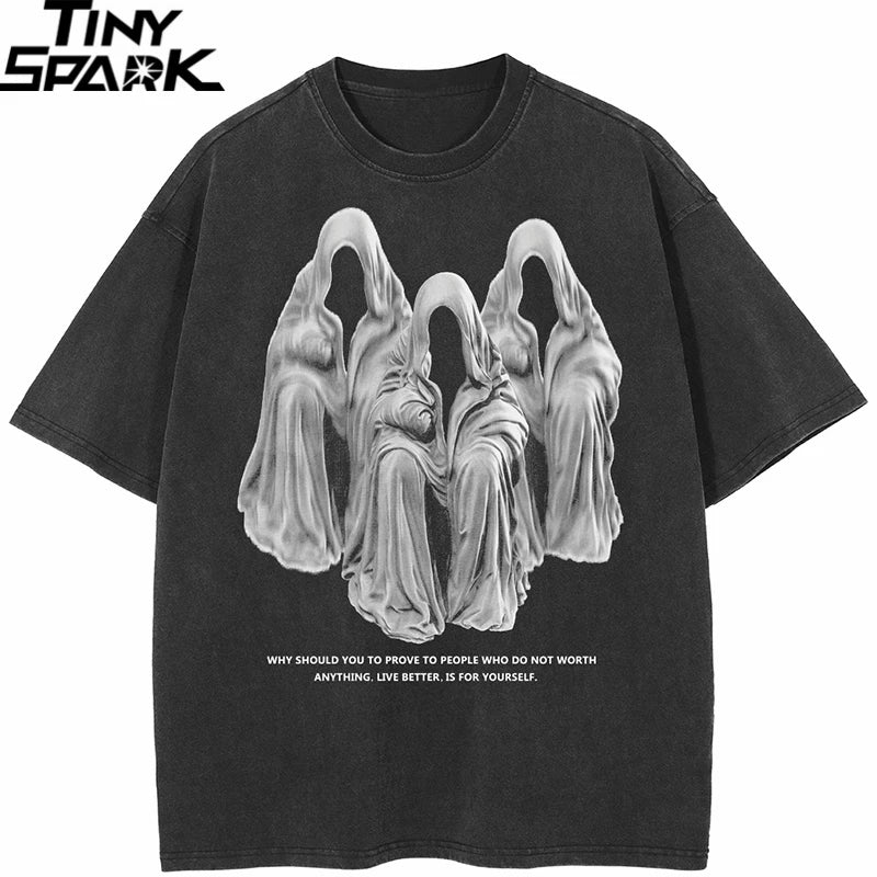 Vintage Retro Black Ghost Washed T-Shirt — front view