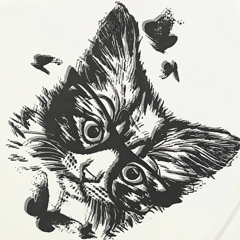 White Butterfly Cat Graphic T-Shirt — front view
