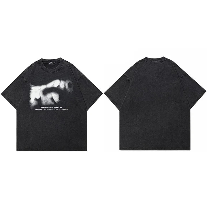 Blurry Letters Vintage Washed Black T-Shirt — styling shot
