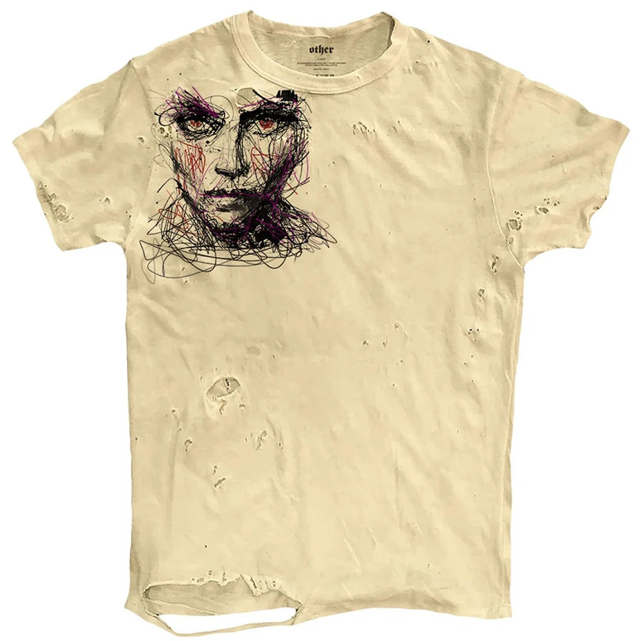 Punk Graffiti Ripped Loose T-Shirt — side view