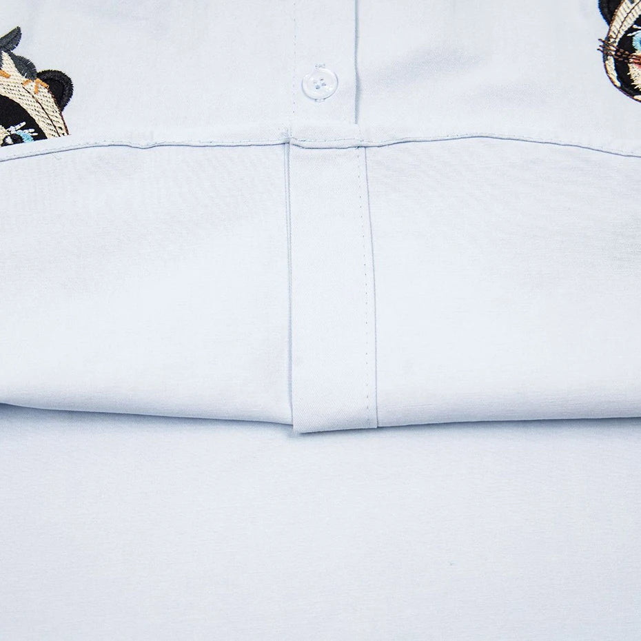 Funny Cat Graphic Loose Shirt — fabric close-up