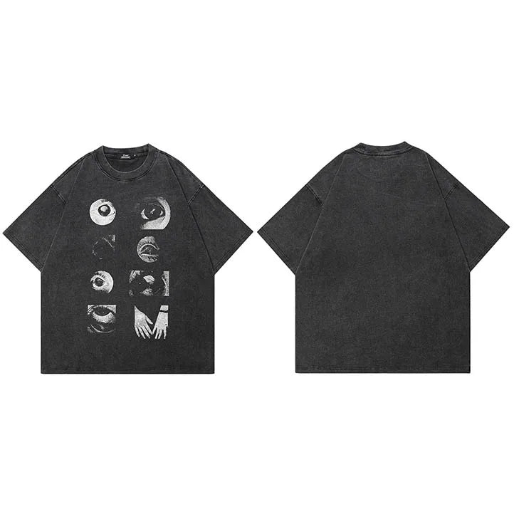 Black Eyes Graphic Oversized T-Shirt — fabric close-up