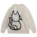Vintage Cat Graphic Knit Oversized Sweater — detail shot