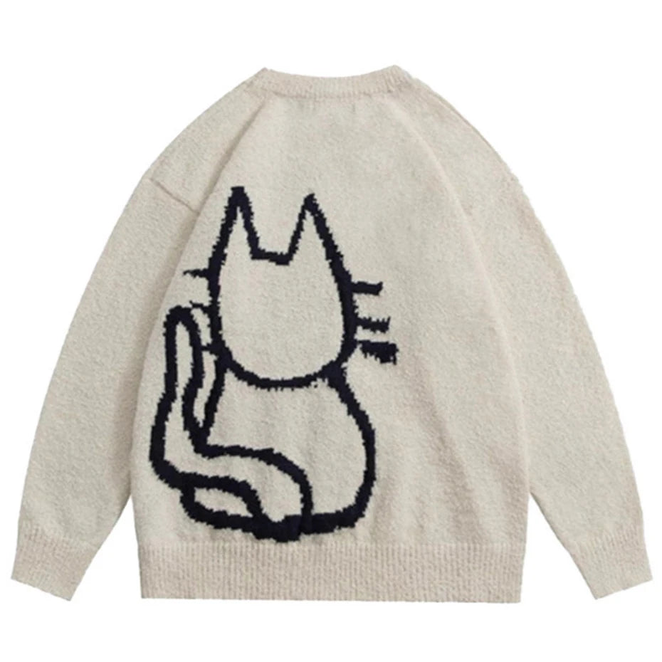 Vintage Cat Graphic Knit Oversized Sweater — detail shot