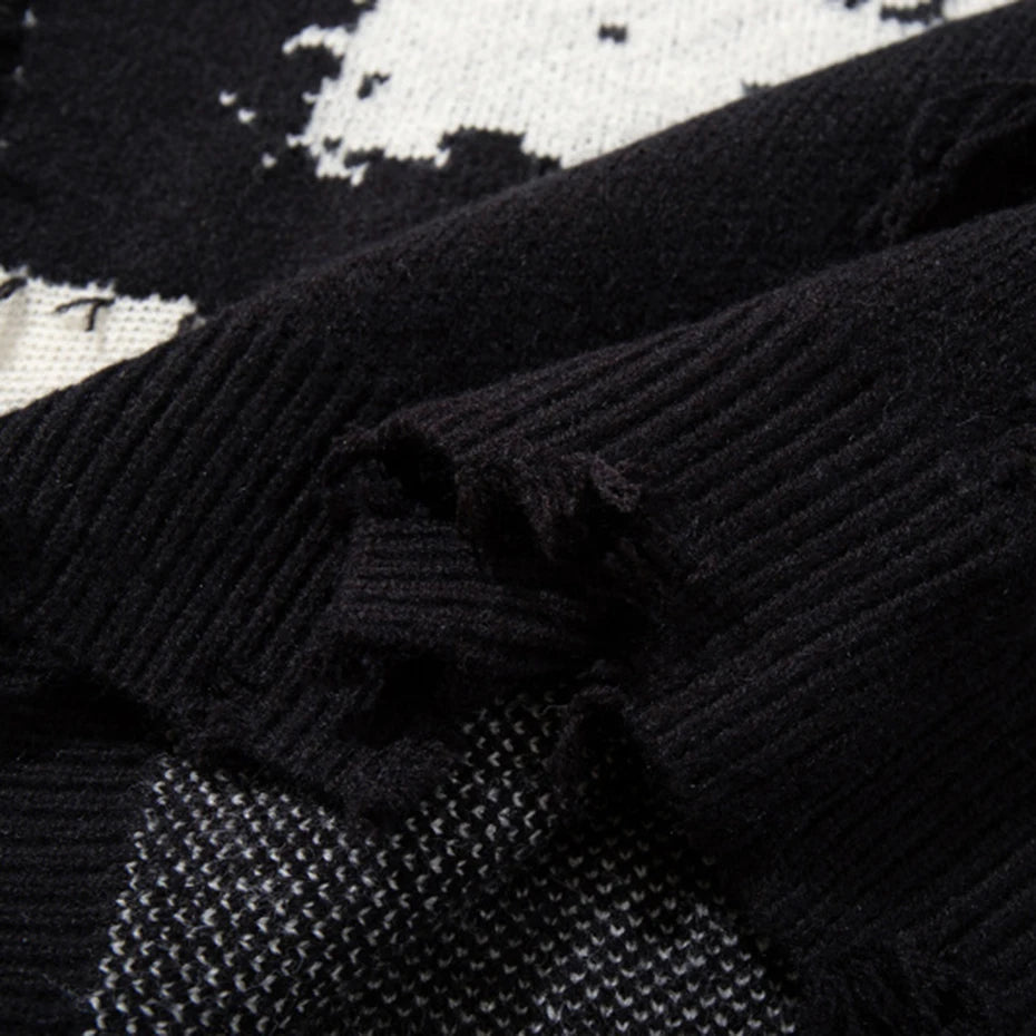 Vintage Skull Graphic Knit Oversized Sweater — fabric close-up