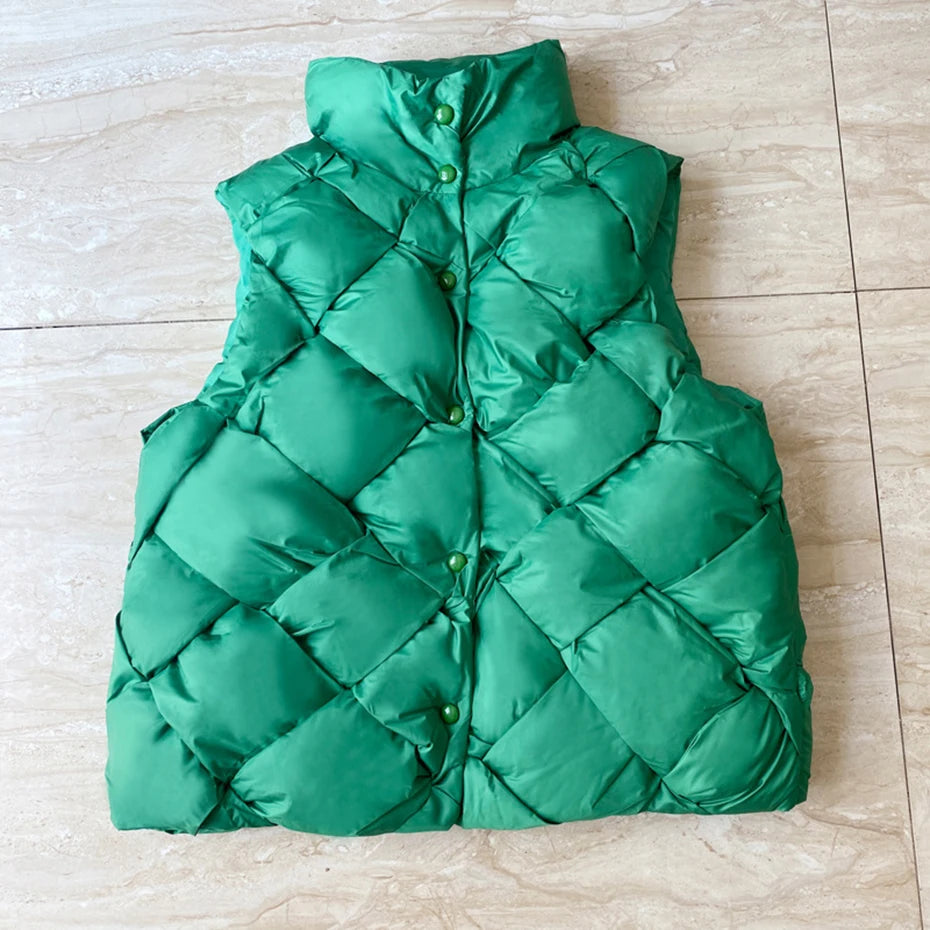 Weave Black Padded Loose Puffer Jacket — back view