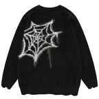Goth Black Star Spider Knit Oversized Sweater — front view
