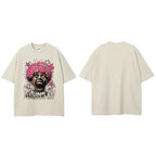 White Beige Graphic T-Shirt — fabric close-up