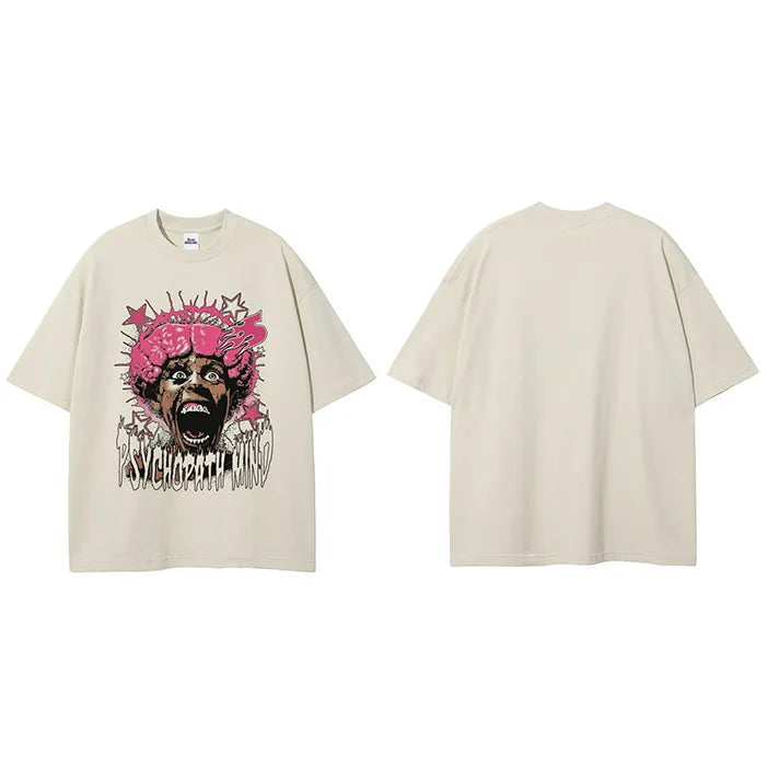 White Beige Graphic T-Shirt — fabric close-up