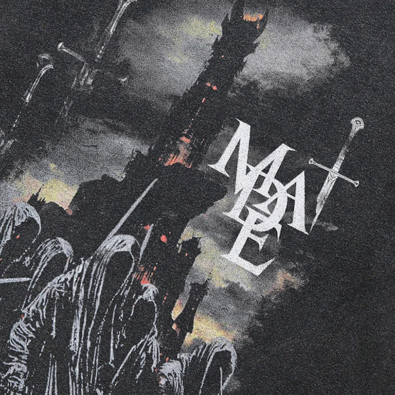 Retro Black Scary Ghost Washed T-Shirt — front view