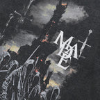 Retro Black Scary Ghost Washed T-Shirt — front view