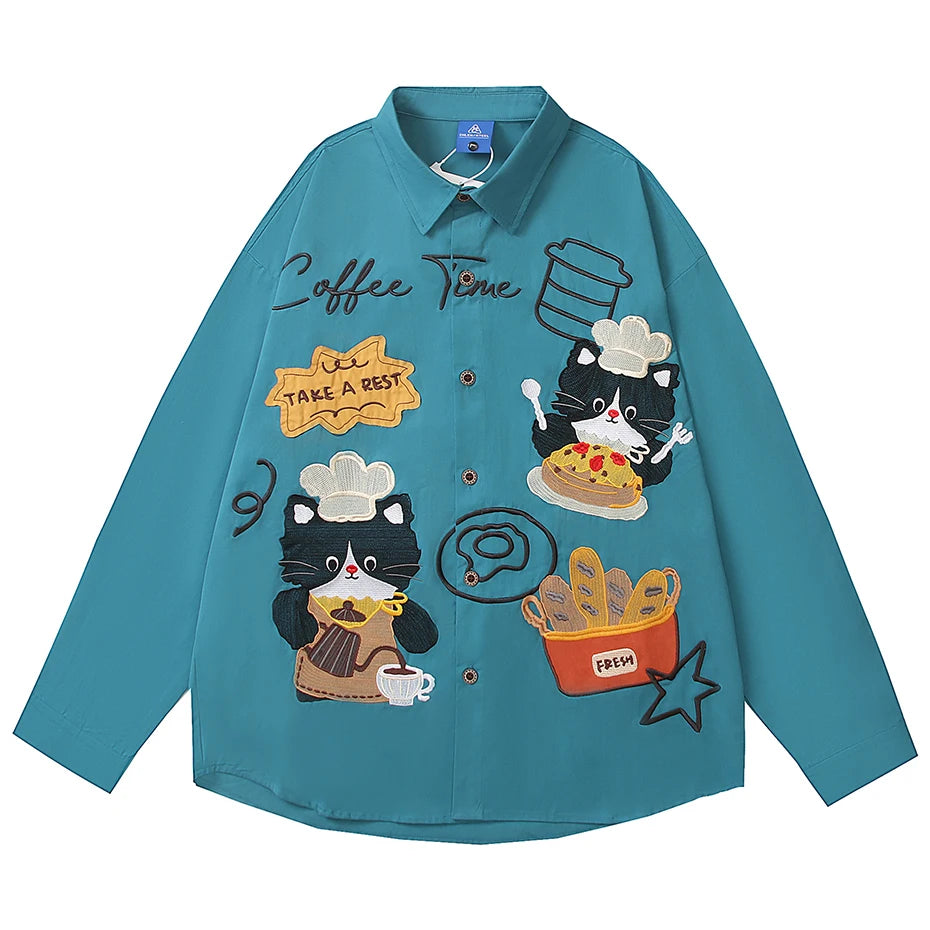 Cats Spliced Oversized Shirt — styling shot
