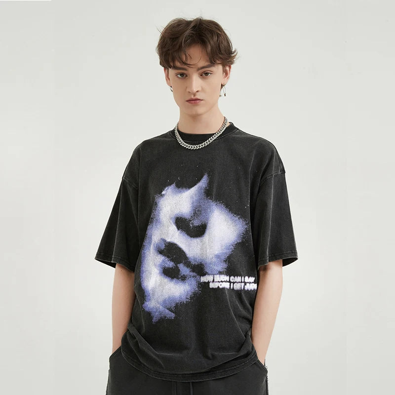 Graphic Retro Black Washed T-Shirt — front view